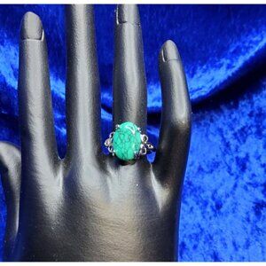 vintage silver tone elegant 4 prong oval open side polished crackled turquoise r